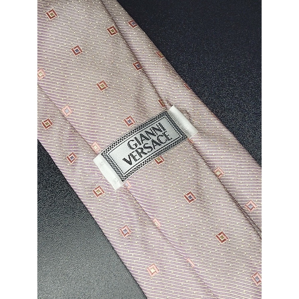 Gianni Versace Tie Pink Gold Geometric Medusa Head 100% Silk Italy Excellent